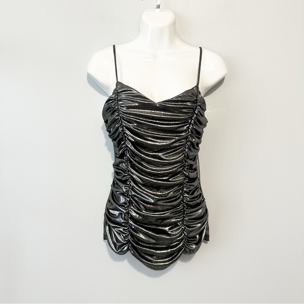 Madrag Elegant silver Ruched Camisole tank top size large  bodycon sexy y2k
